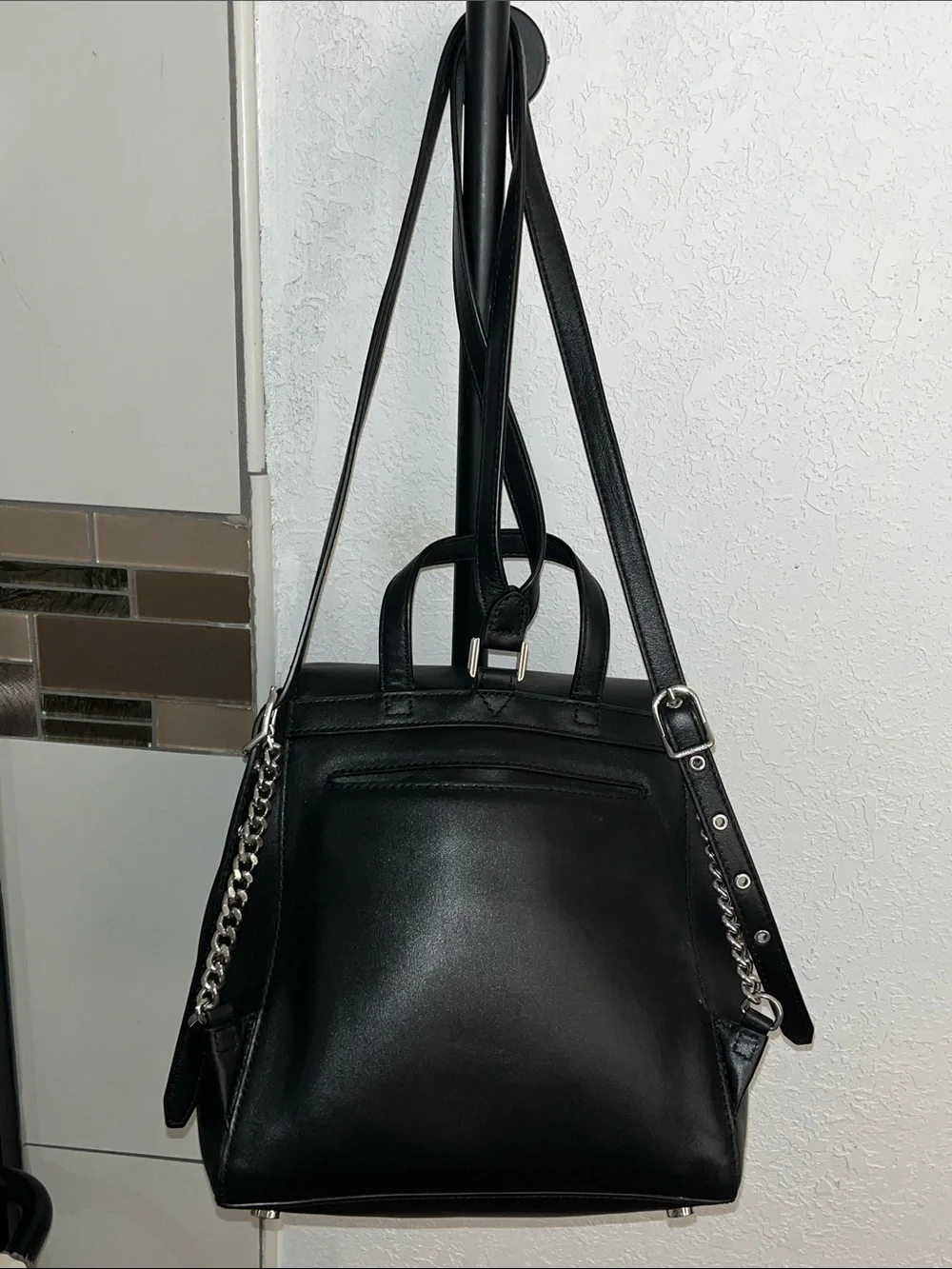 Michael Kors Whitney Medium Black Leather Backpack with Silver-Tone Hardware